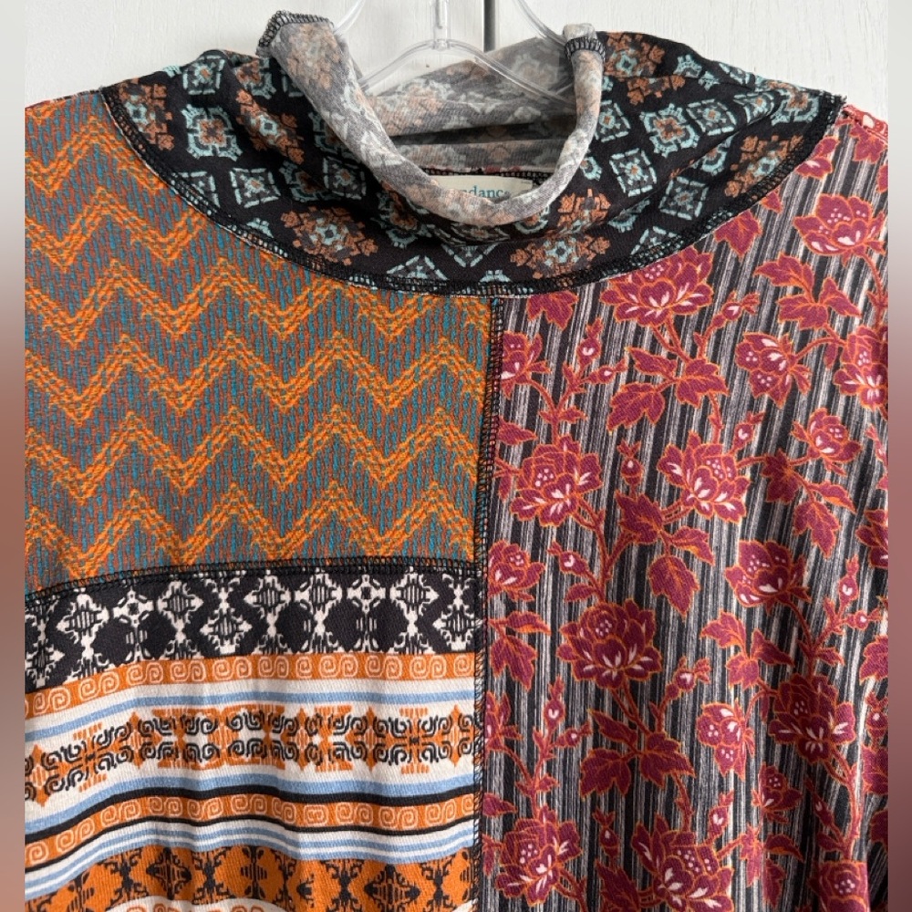 Sundance Patchwork Melody Top Bohemian Ls Cowl Neck Lightweight Knit Sz XL - Picture 5 of 14